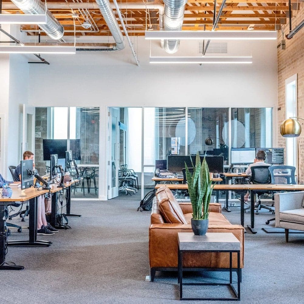 Modern office workspace with team collaboration